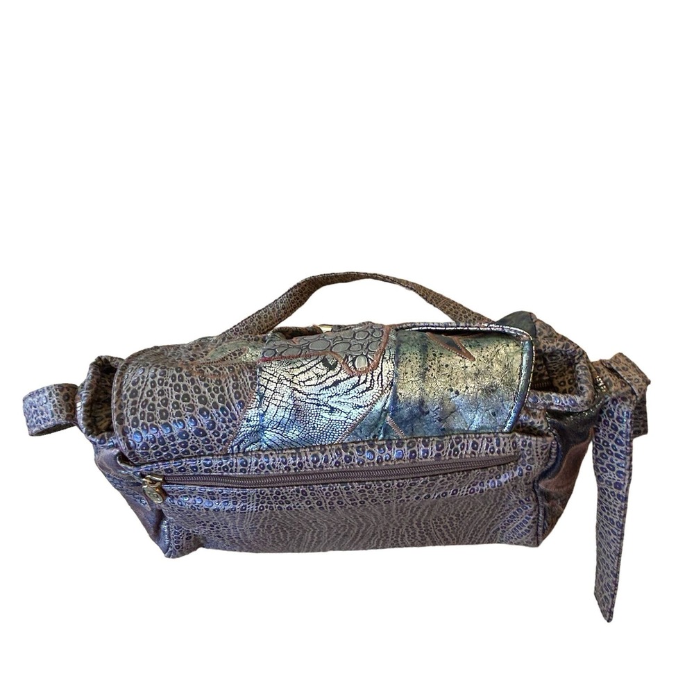 Metallic Blue Patterned Shoulder Bag - Picture 7 of 16